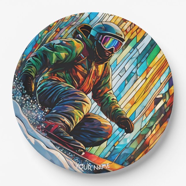 Fantasy Cute Stained Glass Snowboard Paper Plate (Front)