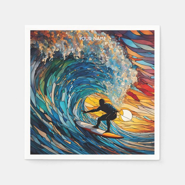 Fantasy Cute Stained Glass Surfer Napkin (Front)