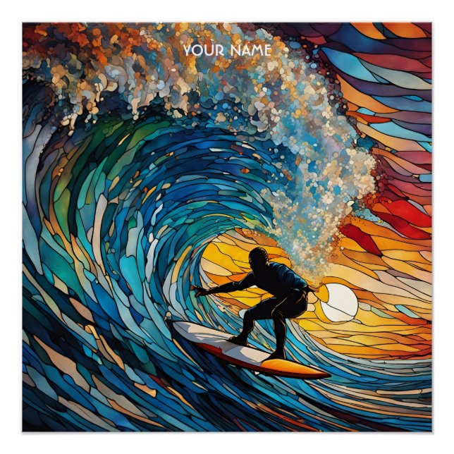 Fantasy Cute Stained Glass Surfer Poster (Front)