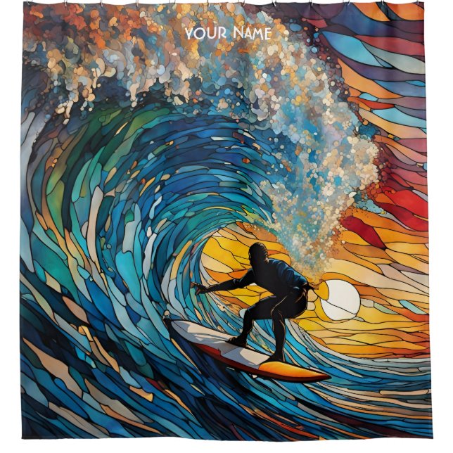 Fantasy Cute Stained Glass Surfer Shower Curtain (Front)