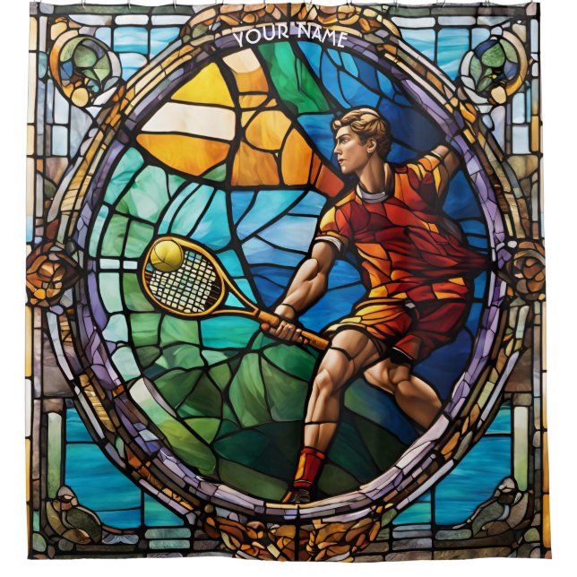 Fantasy Cute Stained Glass Tennis Shower Curtain (Front)
