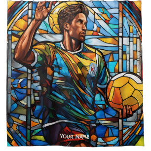 Fantasy Cute Stained Glass Volleyball Player Shower Curtain