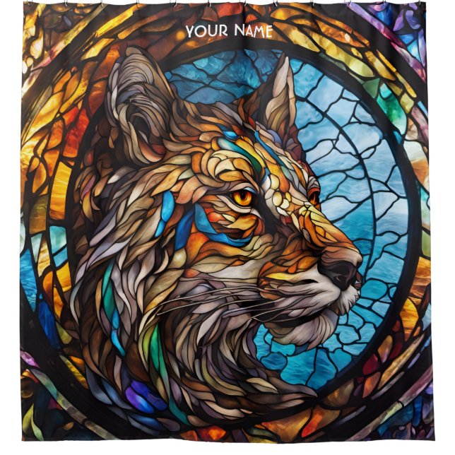 Fantasy Cute Stained Glass Wolf Shower Curtain (Front)