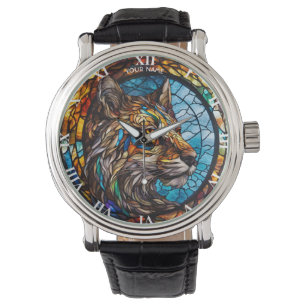 Fantasy Cute Stained Glass Wolf Watch