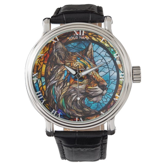 Fantasy Cute Stained Glass Wolf Watch (Front)