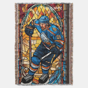Fantasy Cute Stained Ice Hockey Throw Blanket