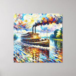 Fantasy Cute Steam Boat Ship Canvas Print