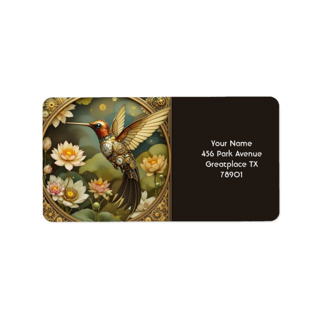 Fantasy Cute Steampunk Bird Clock Label (Front)