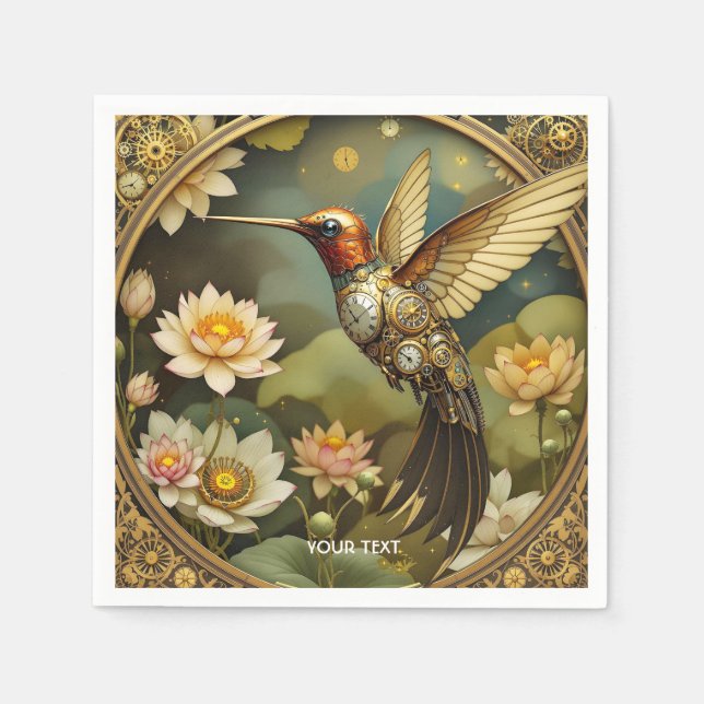 Fantasy Cute Steampunk Bird Clock Napkin (Front)