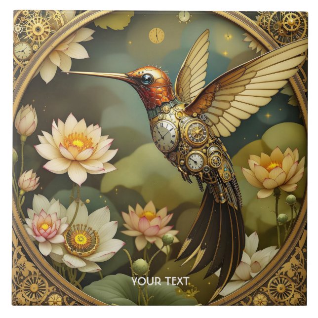 Fantasy Cute Steampunk Bird Clock Tile (Front)