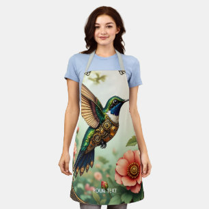 Fantasy Cute Steampunk Bird Flowers Apron