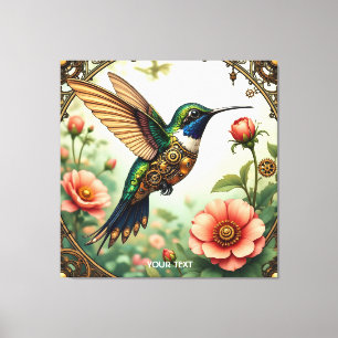 Fantasy Cute Steampunk Bird Flowers Canvas Print