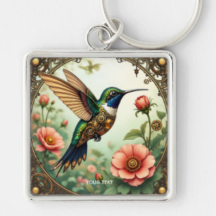 Fantasy Cute Steampunk Bird Flowers Key Ring