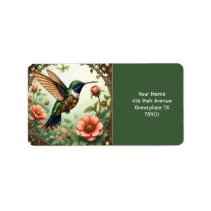 Fantasy Cute Steampunk Bird Flowers  Label