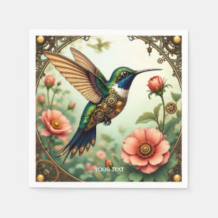 Fantasy Cute Steampunk Bird Flowers Napkin