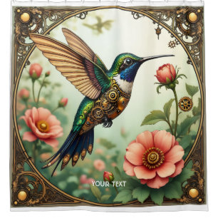 Fantasy Cute Steampunk Bird Flowers Shower Curtain