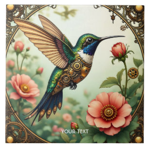 Fantasy Cute Steampunk Bird Flowers Tile