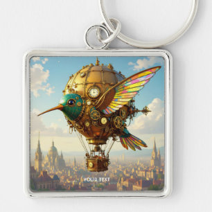 Fantasy Cute Steampunk Bird Sky Key Ring