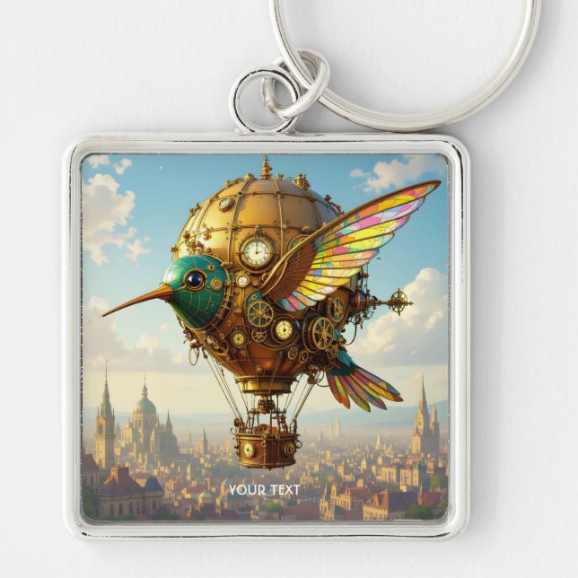Fantasy Cute  Steampunk Bird Sky Key Ring (Front)