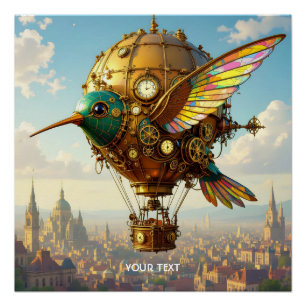 Fantasy Cute  Steampunk Bird Sky Poster