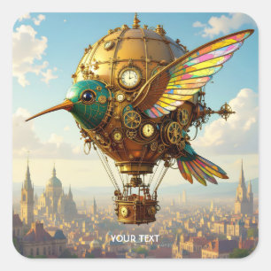 Fantasy Cute Steampunk Bird Sky Square Sticker