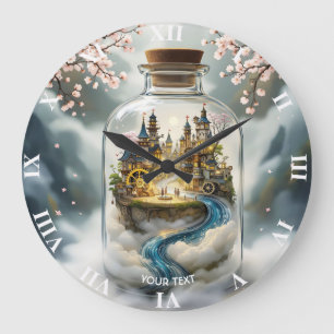 Fantasy Cute Steampunk Bottle City Large Clock