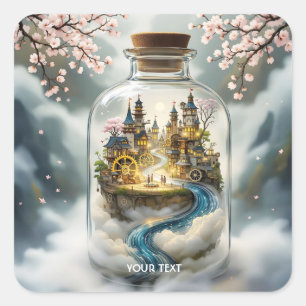 Fantasy Cute Steampunk Bottle City Square Sticker