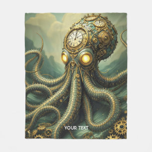 Fantasy Cute Steampunk Clock Kraken Fleece Blanket