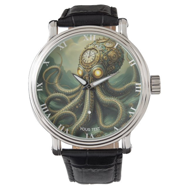 Fantasy Cute Steampunk Clock Kraken Watch (Front)