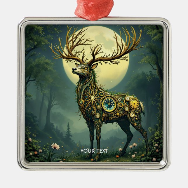 Fantasy Cute Steampunk Deer Forest Metal Tree Decoration (Front)