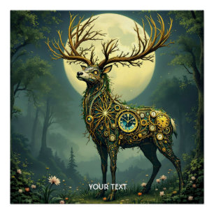 Fantasy Cute Steampunk Deer Forest Poster