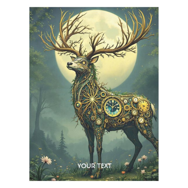 Fantasy Cute Steampunk Deer Forest Tablecloth (Front)