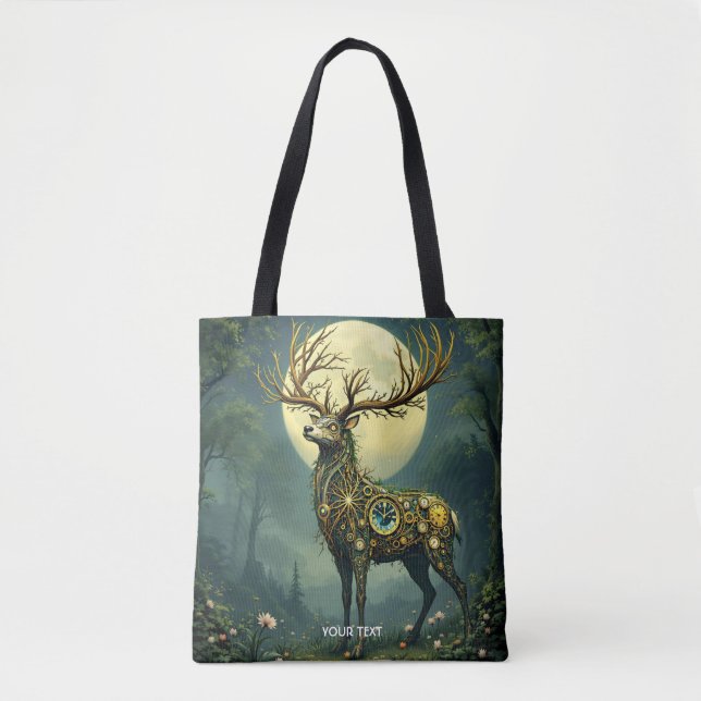 Fantasy Cute Steampunk Deer Forest Tote Bag (Front)