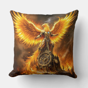 Fantasy Cute Steampunk Flames Phoenix Cushion