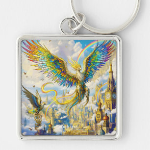 Fantasy Cute Steampunk Griffin City Key Ring