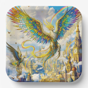 Fantasy Cute Steampunk Griffin City Paper Plate