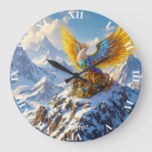 Fantasy Cute Steampunk Mountains Phoenix Large Clock
