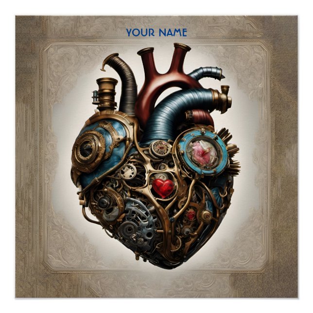 Fantasy Cute Steampunk Open Heart Poster (Front)