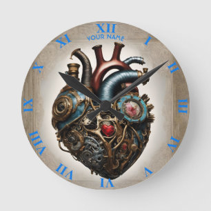Fantasy Cute Steampunk Open Heart Round Clock