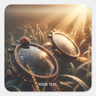 Fantasy Cute Steampunk Round Glasses Square Sticker