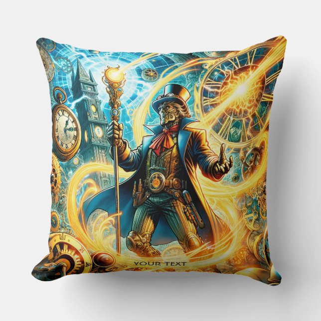 Fantasy Cute Steampunk Time Wizard Cushion (Front)