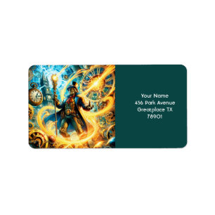 Fantasy Cute Steampunk Time Wizard Label