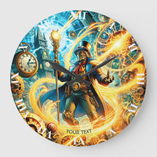 Fantasy Cute Steampunk Time Wizard Large Clock