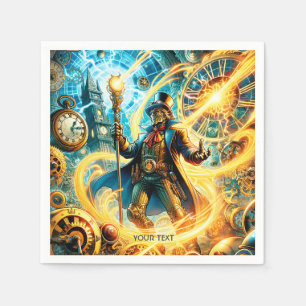 Fantasy Cute Steampunk Time Wizard Napkin