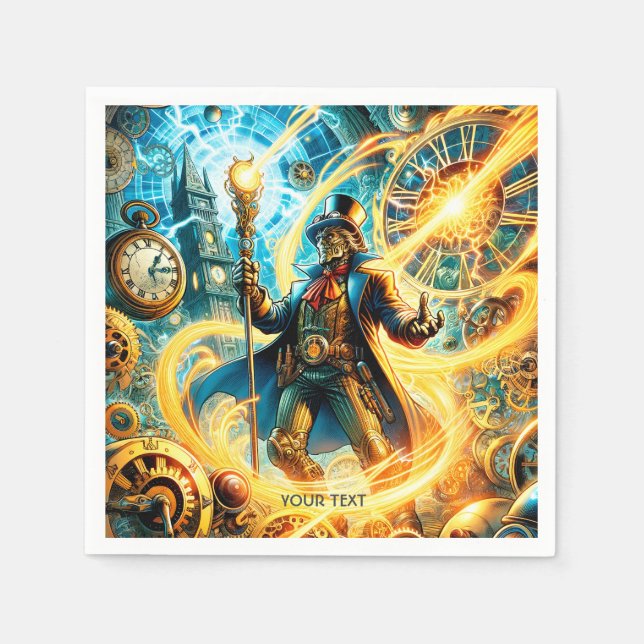 Fantasy Cute Steampunk Time Wizard Napkin (Front)