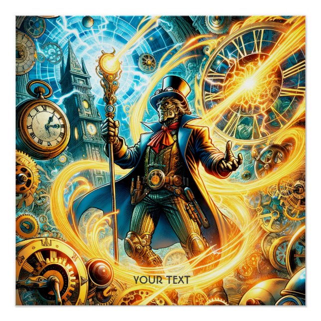 Fantasy Cute Steampunk Time Wizard Poster (Front)