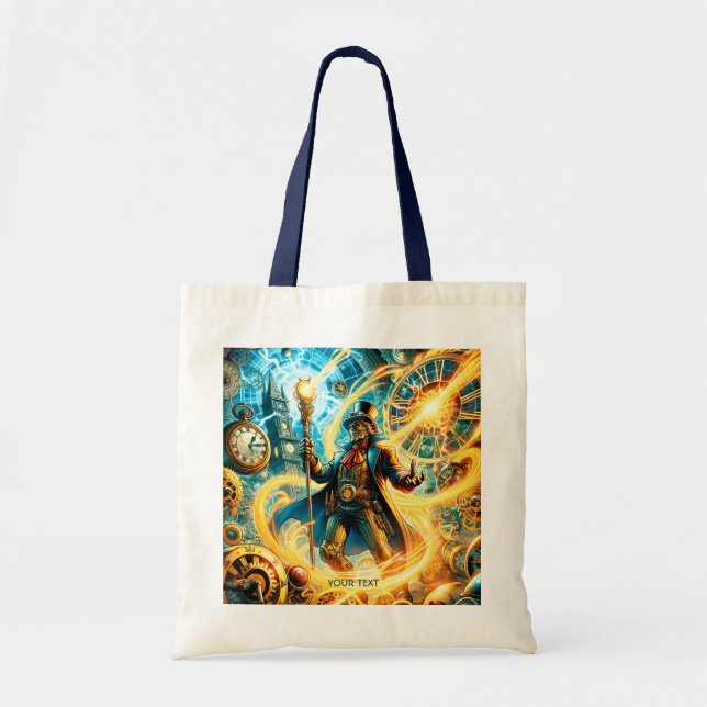 Fantasy Cute Steampunk Time Wizard Tote Bag (Front)