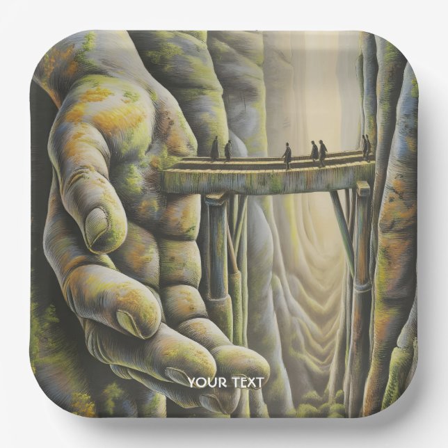 Fantasy Cute Stone Hand Bridge Paper Plate (Front)