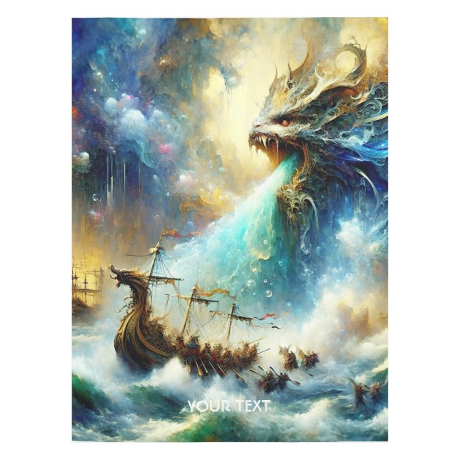 Fantasy Cute Storm Sea Ship Tablecloth (Front)
