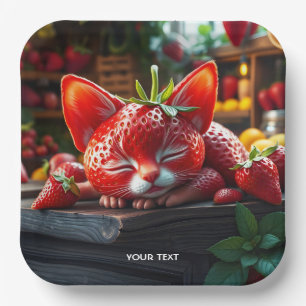 Fantasy Cute Strawberry Lovely Kitten Paper Plate